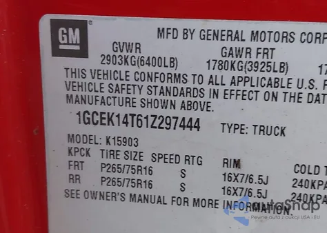 2001 Chevrolet Silverado K1500 z USA, uszkodzony, nr VIN 1GCEK14T61Z297444